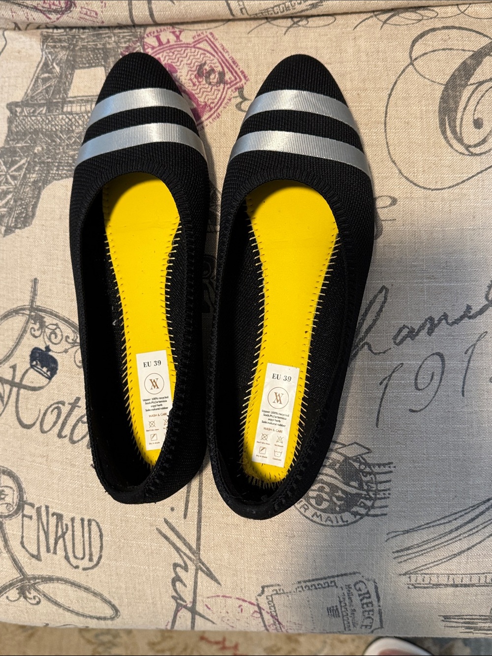 VIVAIA Tamia 2.0 Almond-toe Washable Black Slip-On Flats with Silver Stripes, 39 - Picture 5 of 11